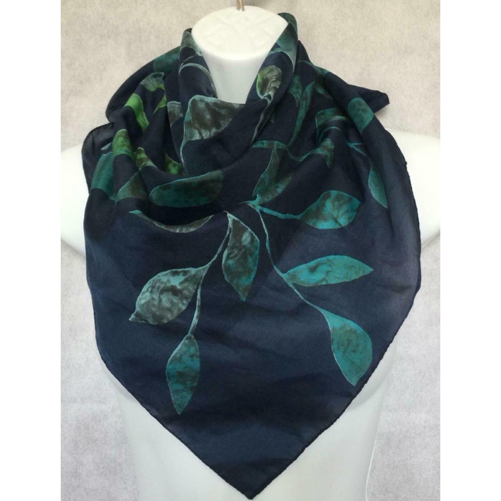 Vtg Italy Tree Design Wearable Art Blue Green Leaves Square Scarf Bandana